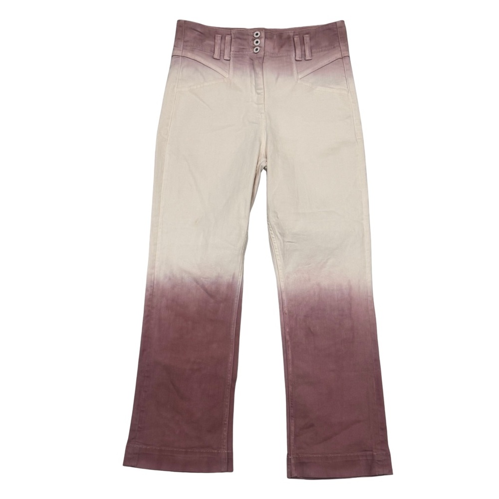 Anthropologie Ombre Dip Dye High Rise Kick Flare Cropped Jeans Mauve Cream 29 - Picture 3 of 10